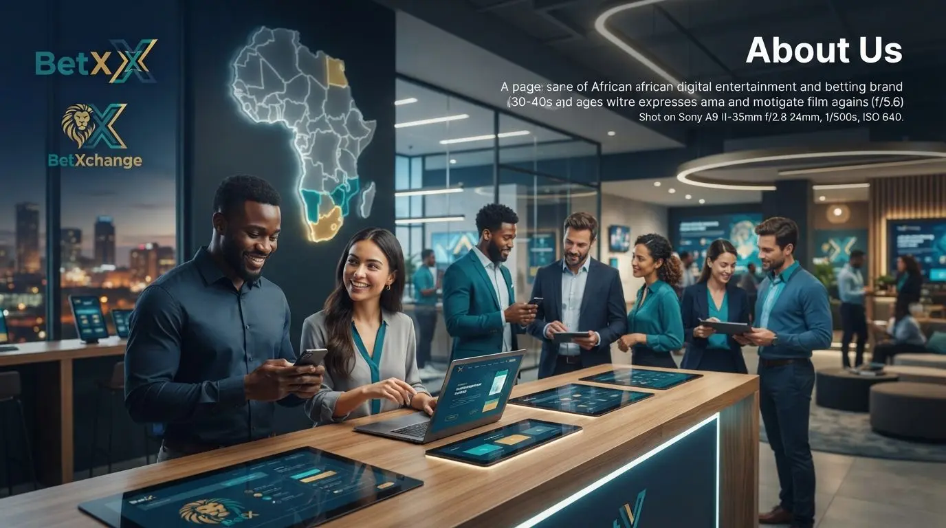 BetX and BetXchange About Us banner with Africa map, South African focus and multi-device users
