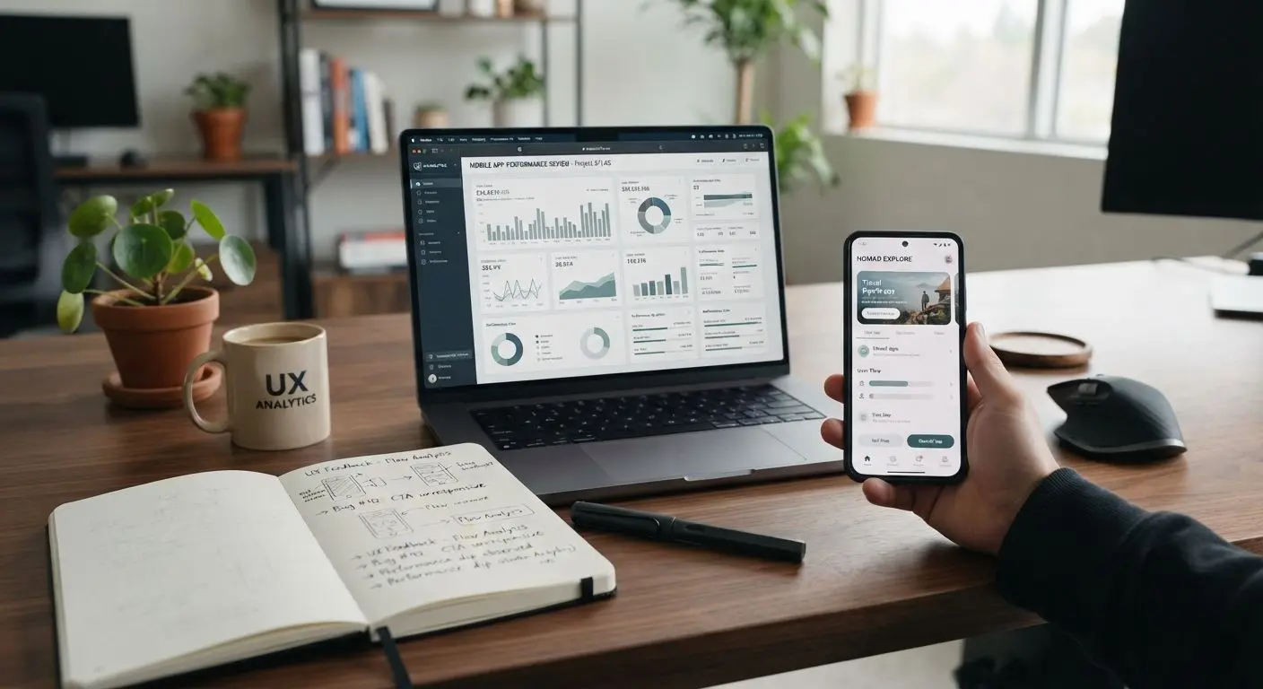 Expert mobile app review workspace illustration