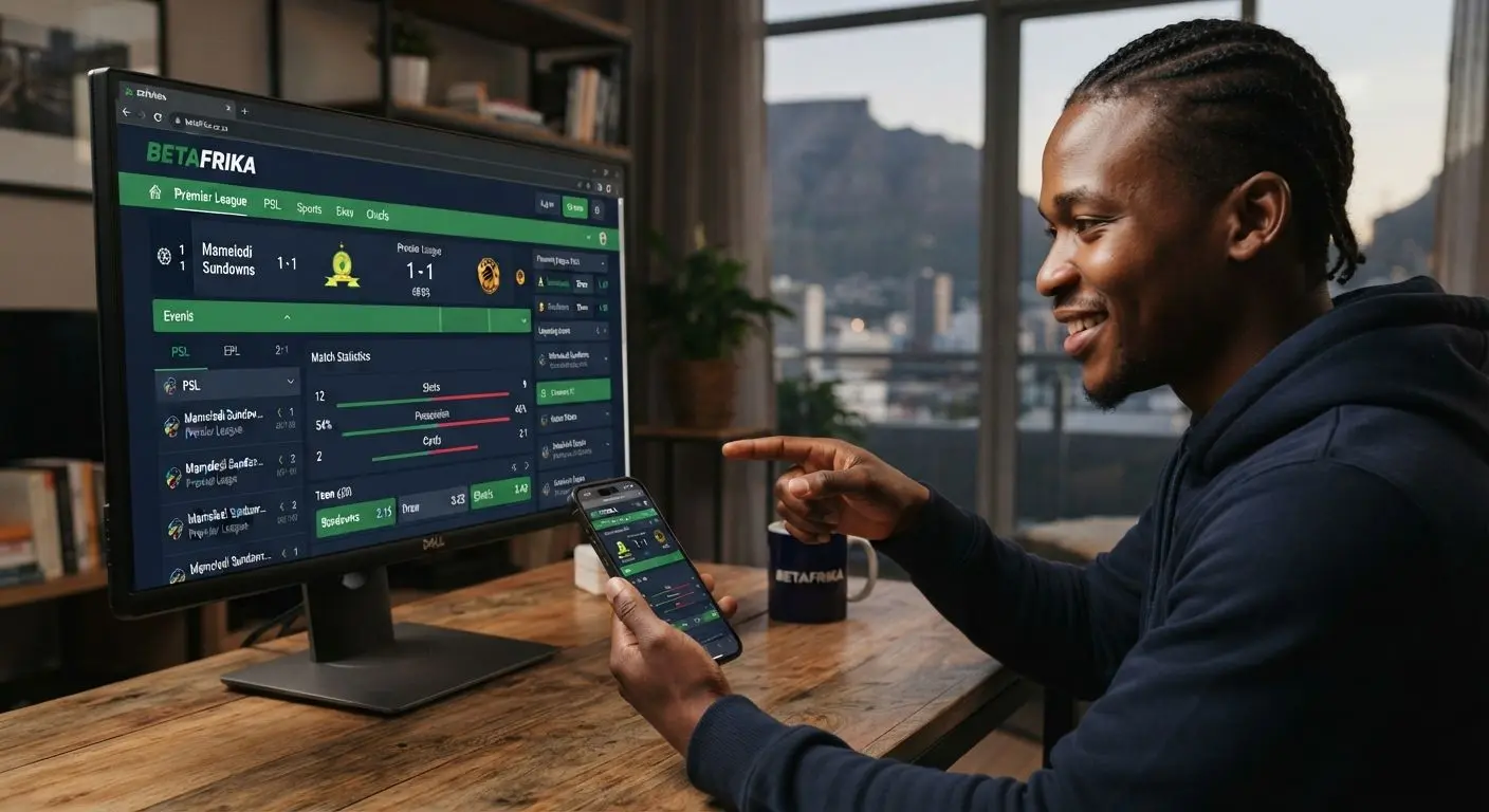 Desktop and mobile sports platform interface for South African users