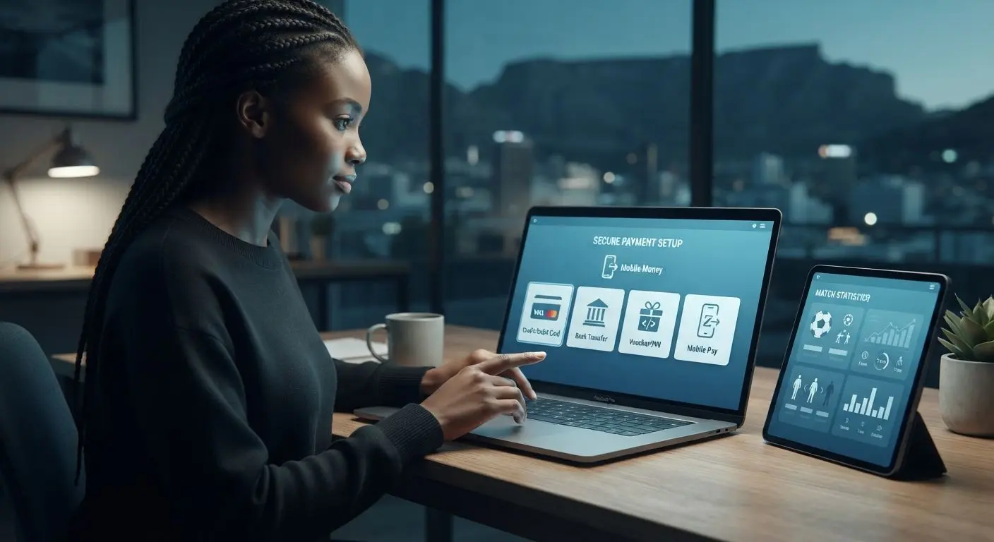 Payment methods and first account funding steps on laptop screen