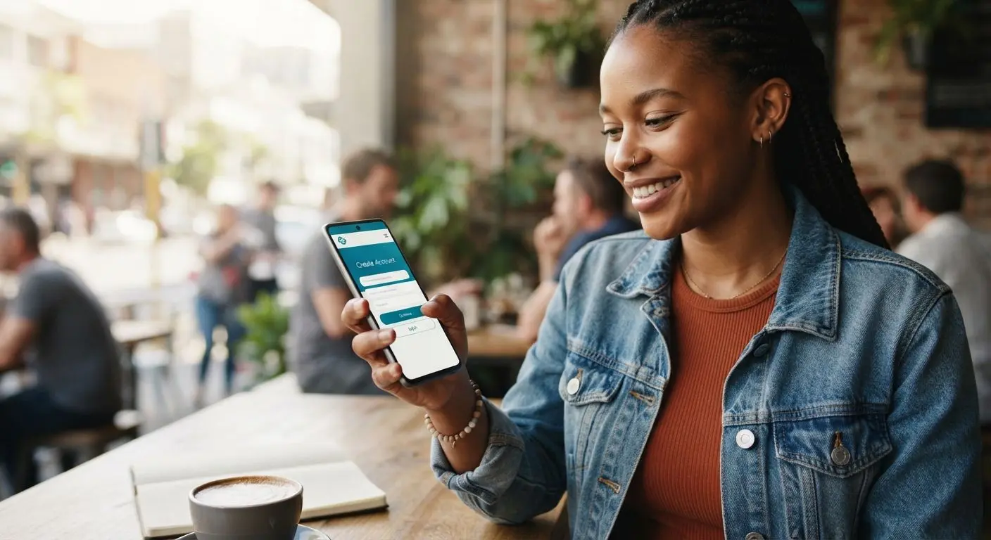 User holding smartphone with mobile registration and login page
