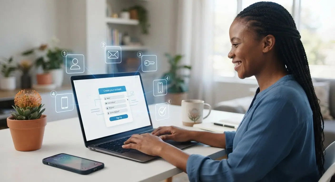 Laptop with online registration form illustration for BetX sign-up steps