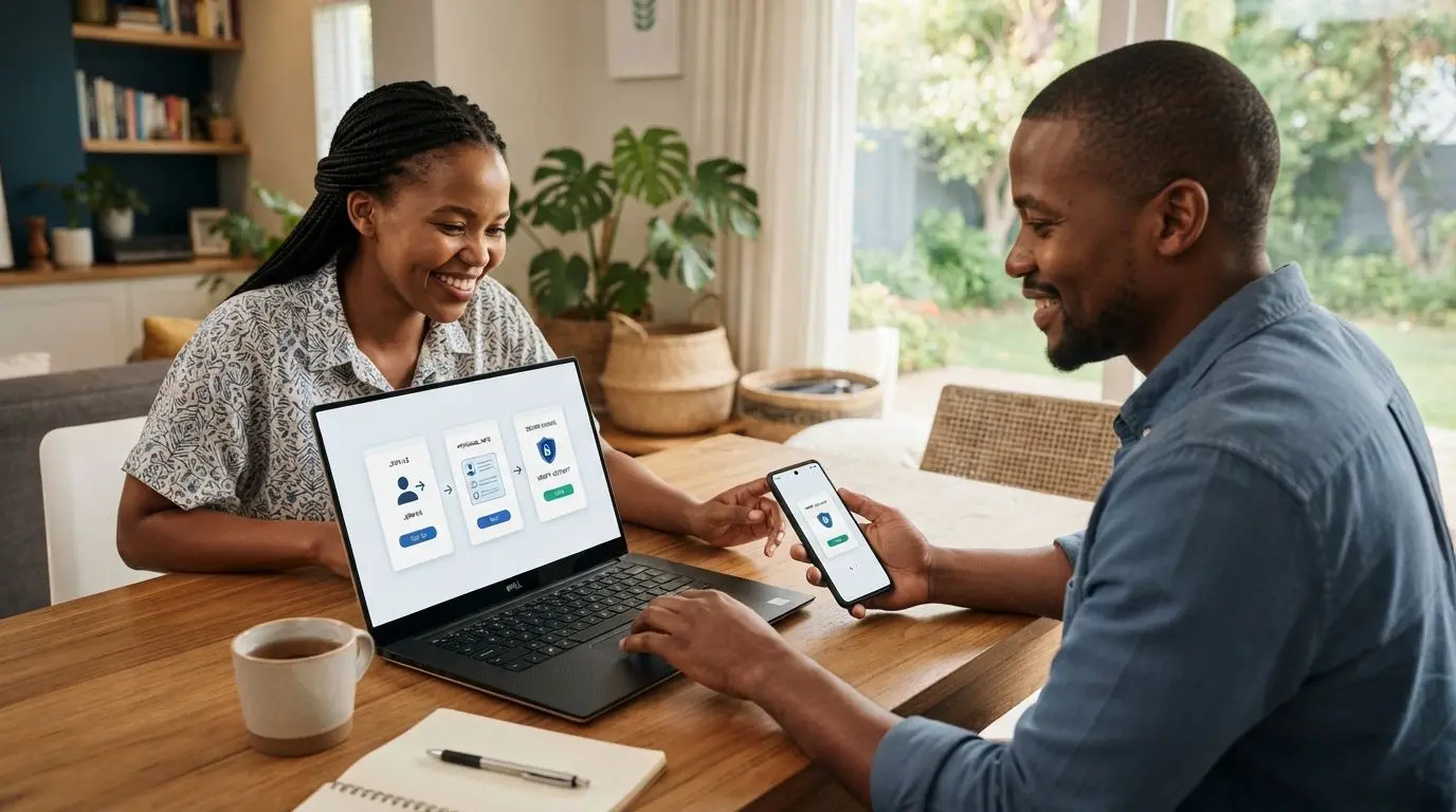 South African users using laptop and smartphone for quick online account registration