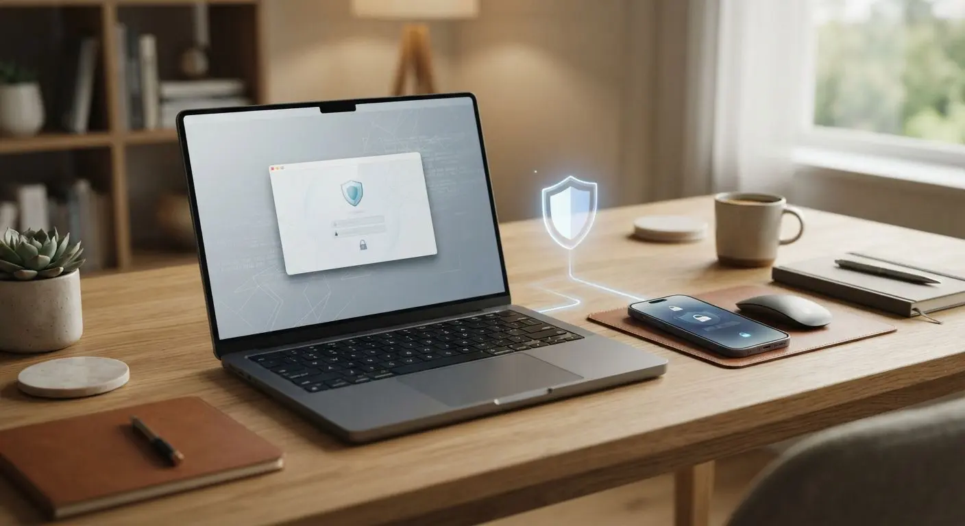 Online account security and responsible gaming concept with devices and shield