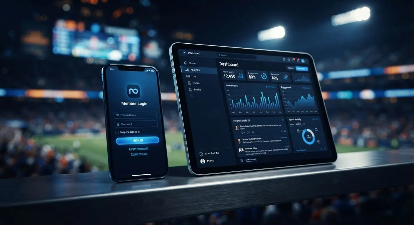 Smartphone with BetXchange-style mobile login page and tablet access view