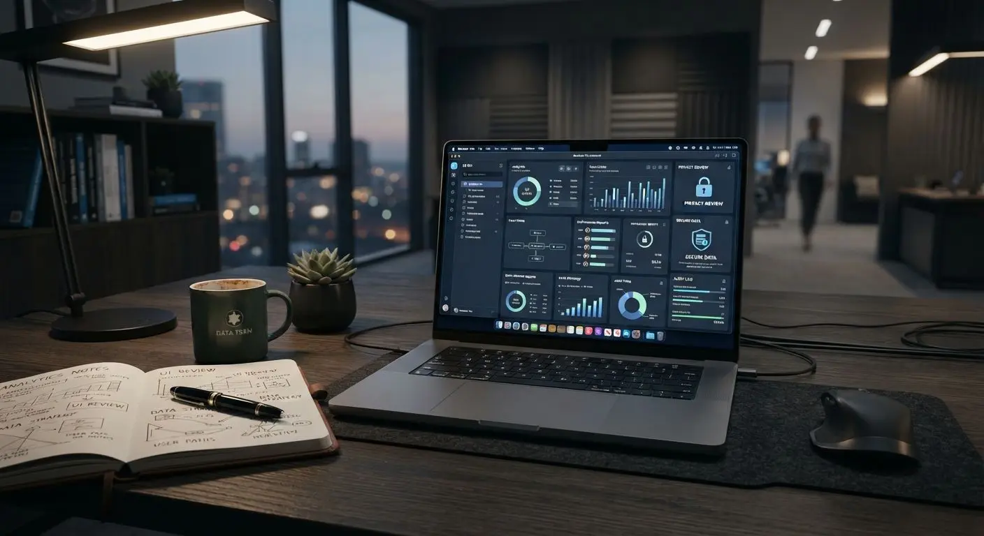 Expert analyst workspace reviewing website data and interface settings