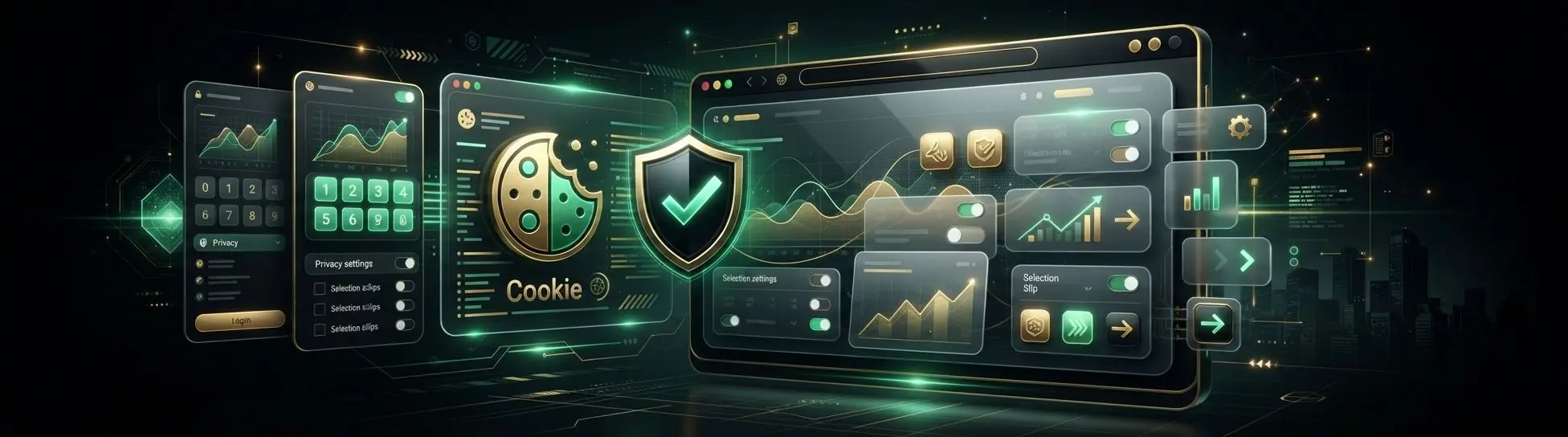 Abstract BetX cookies and privacy notice banner with browser files and secure account interface