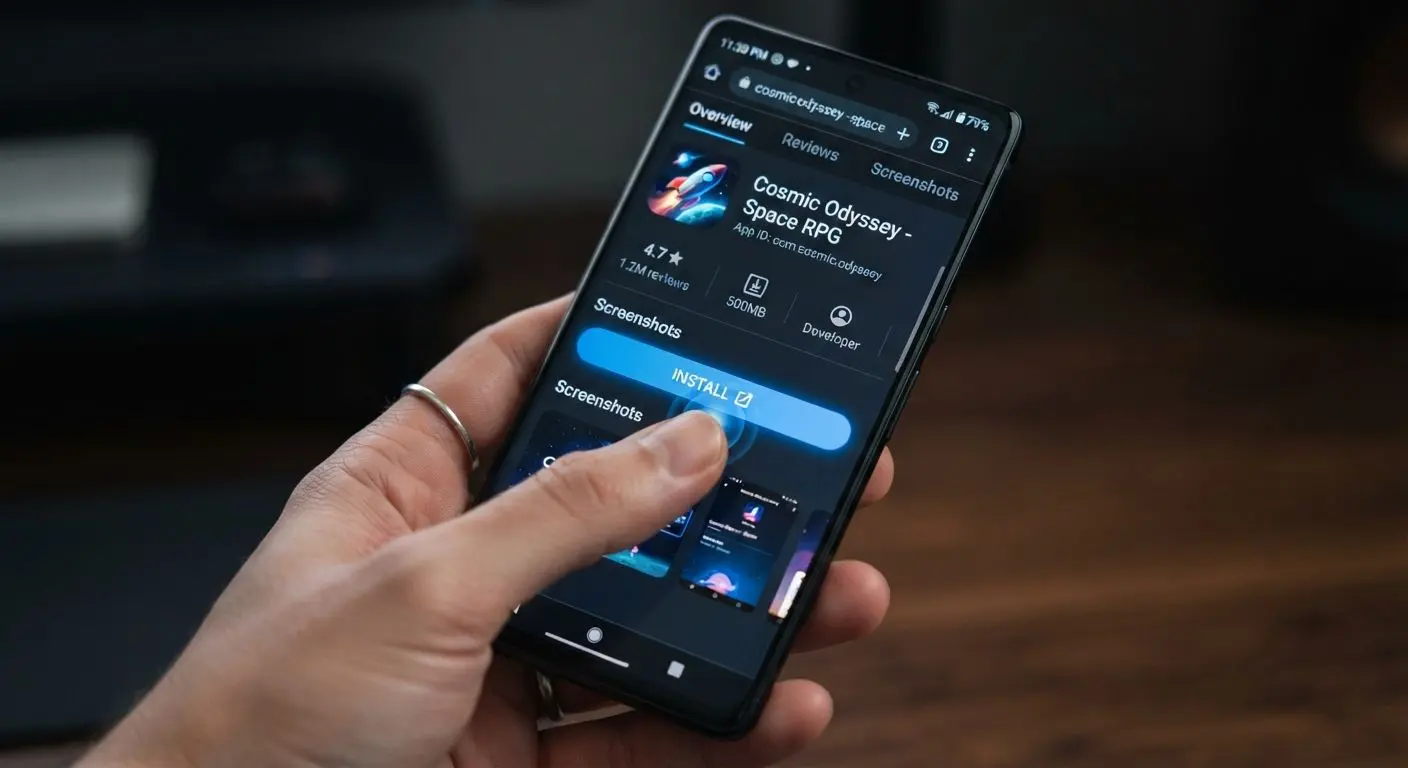 Android phone showing APK download steps in mobile browser