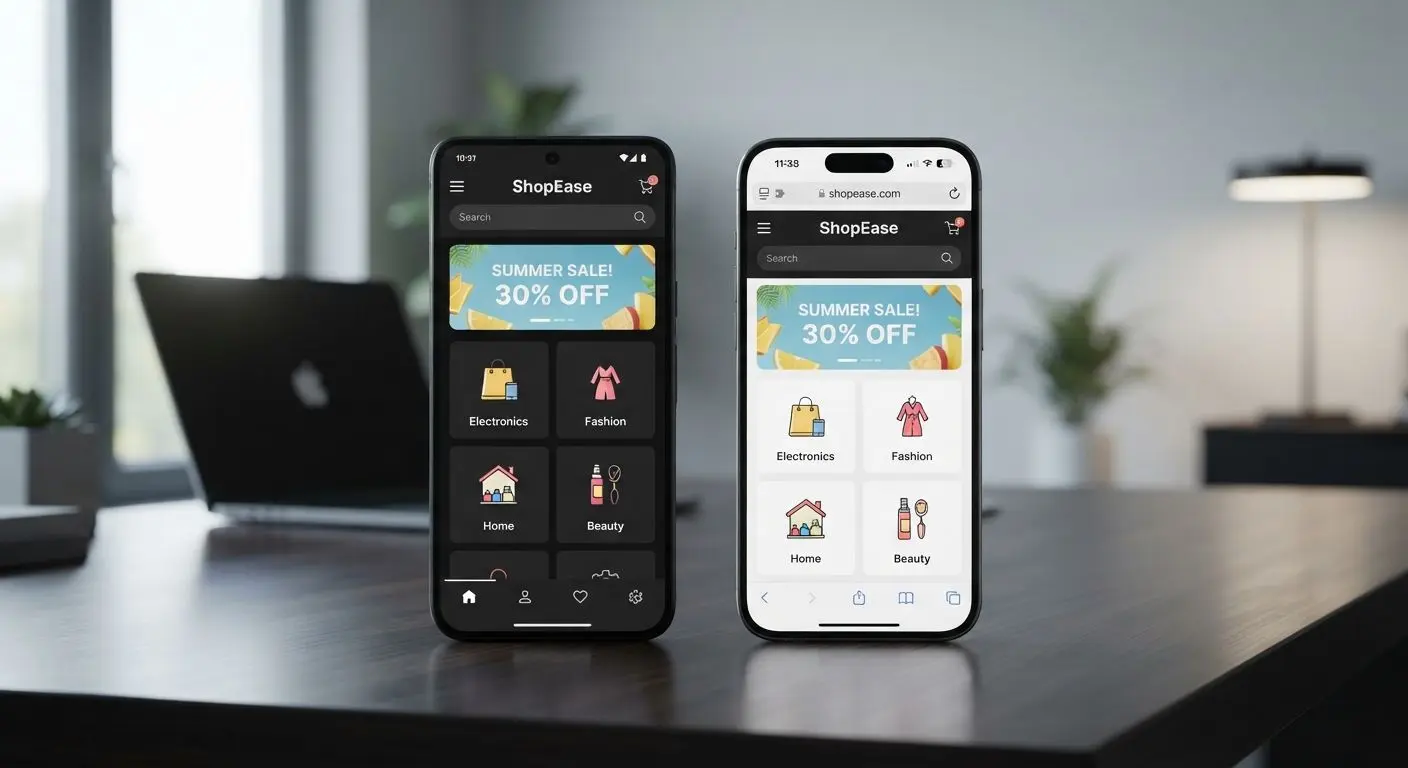 Comparison of Android app and mobile site on two phone screens