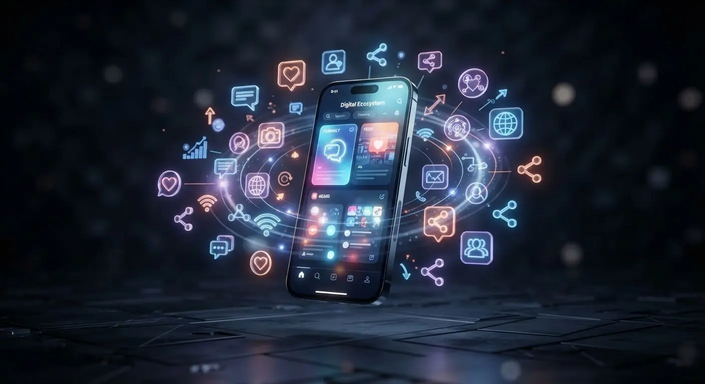 Smartphone with social media icons for mobile app updates