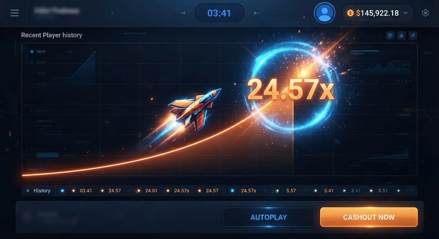 Aviator and Crash Game Mechanics Crash game visual with rising multiplier line and cash-out moment