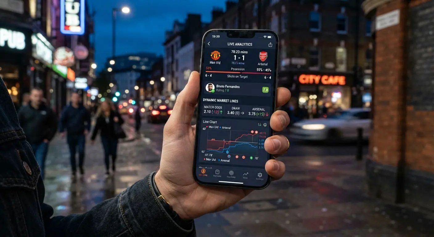 Smartphone showing a live sports interface in close-up