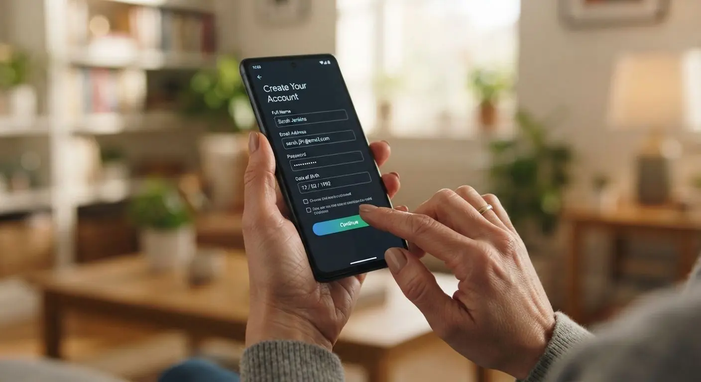 User completing account registration on a smartphone