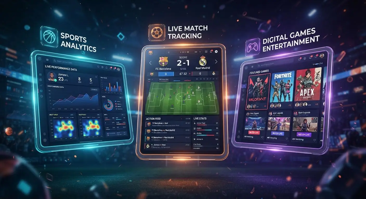 Visual showing sports, live action, and games sections of an online platform