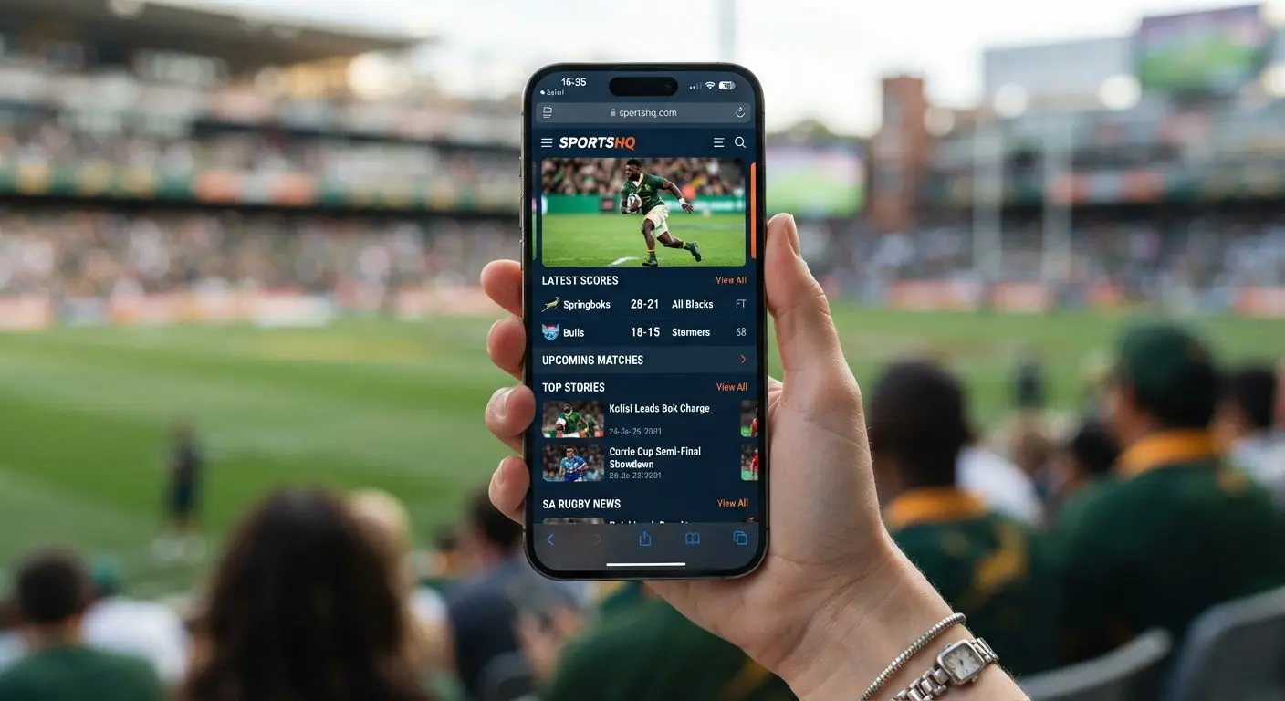 Hand holding iPhone with BetXchange-style mobile site on screen for iOS use in South Africa