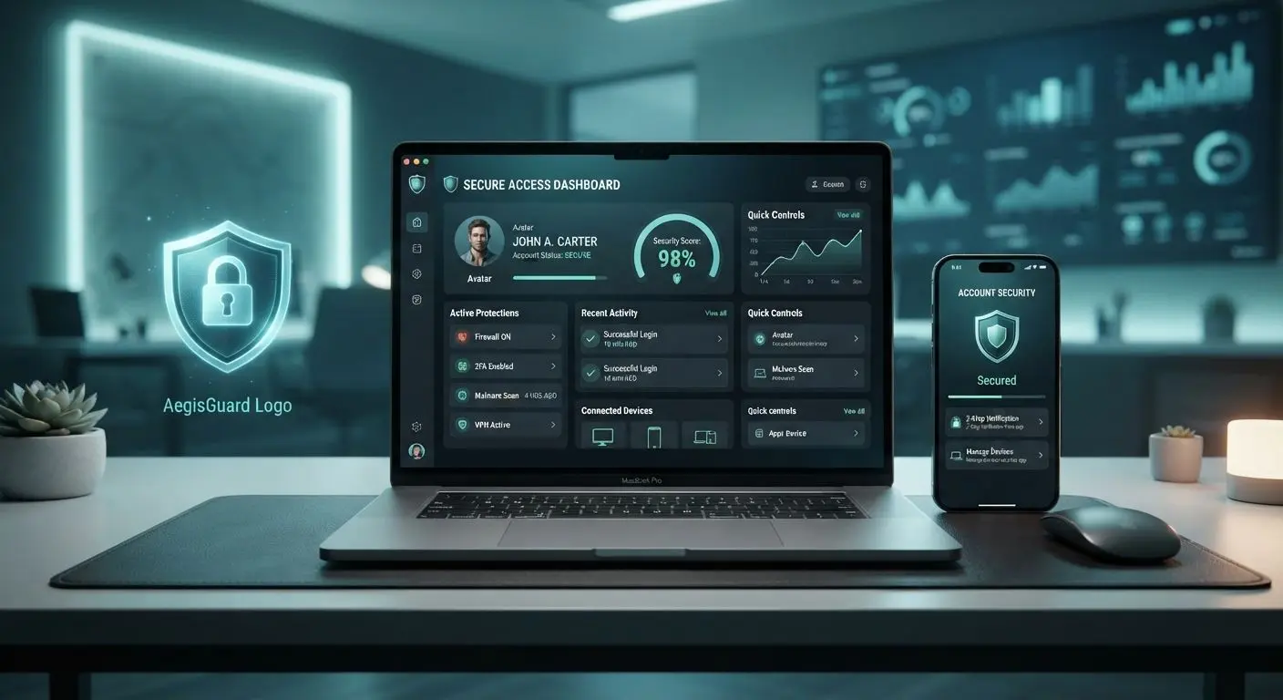 Account security dashboard with shield and profile settings