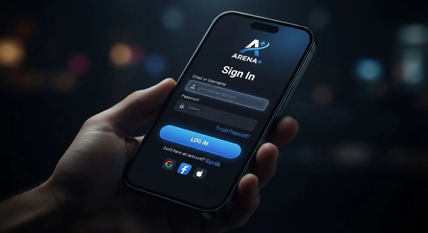 Smartphone showing a mobile login screen with a large login button