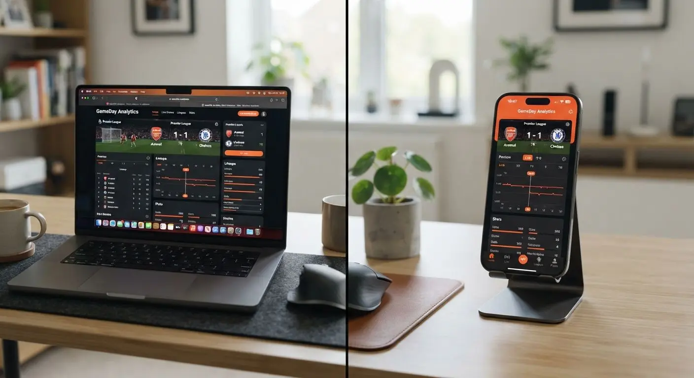 Laptop and smartphone showing desktop and mobile versions of the same platform