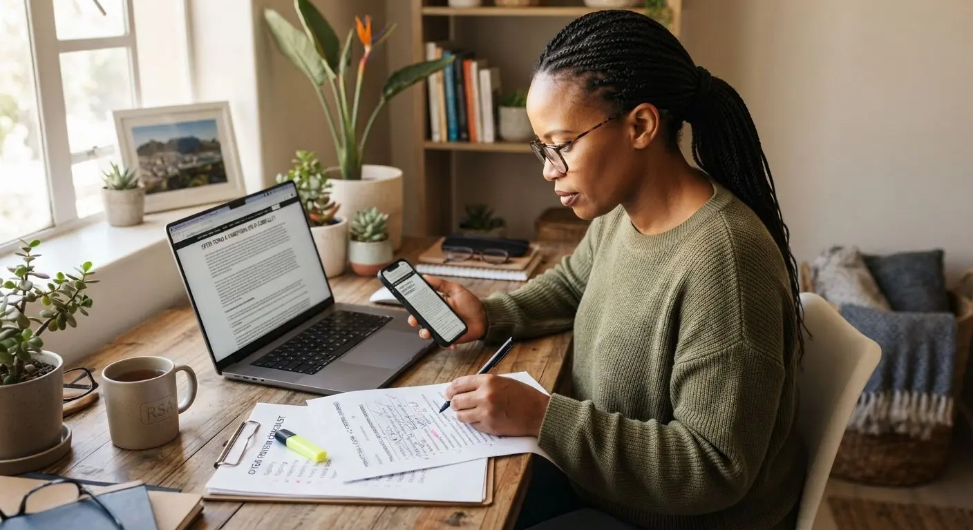 User reading bonus terms on laptop and phone