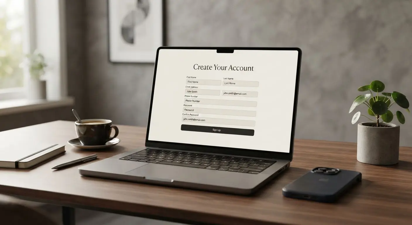 Online sign-up form shown on laptop and mobile device