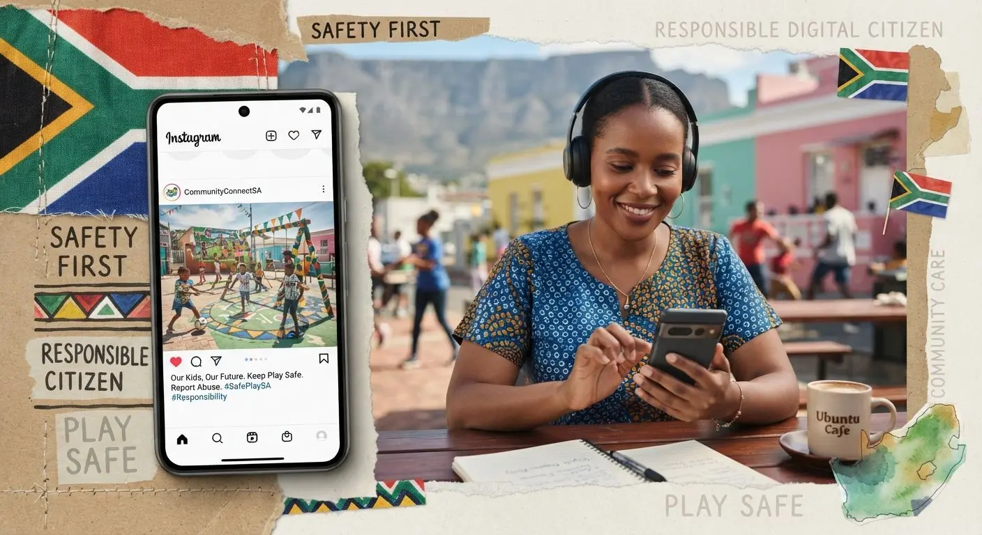South African responsible play concept with social media and safety messaging