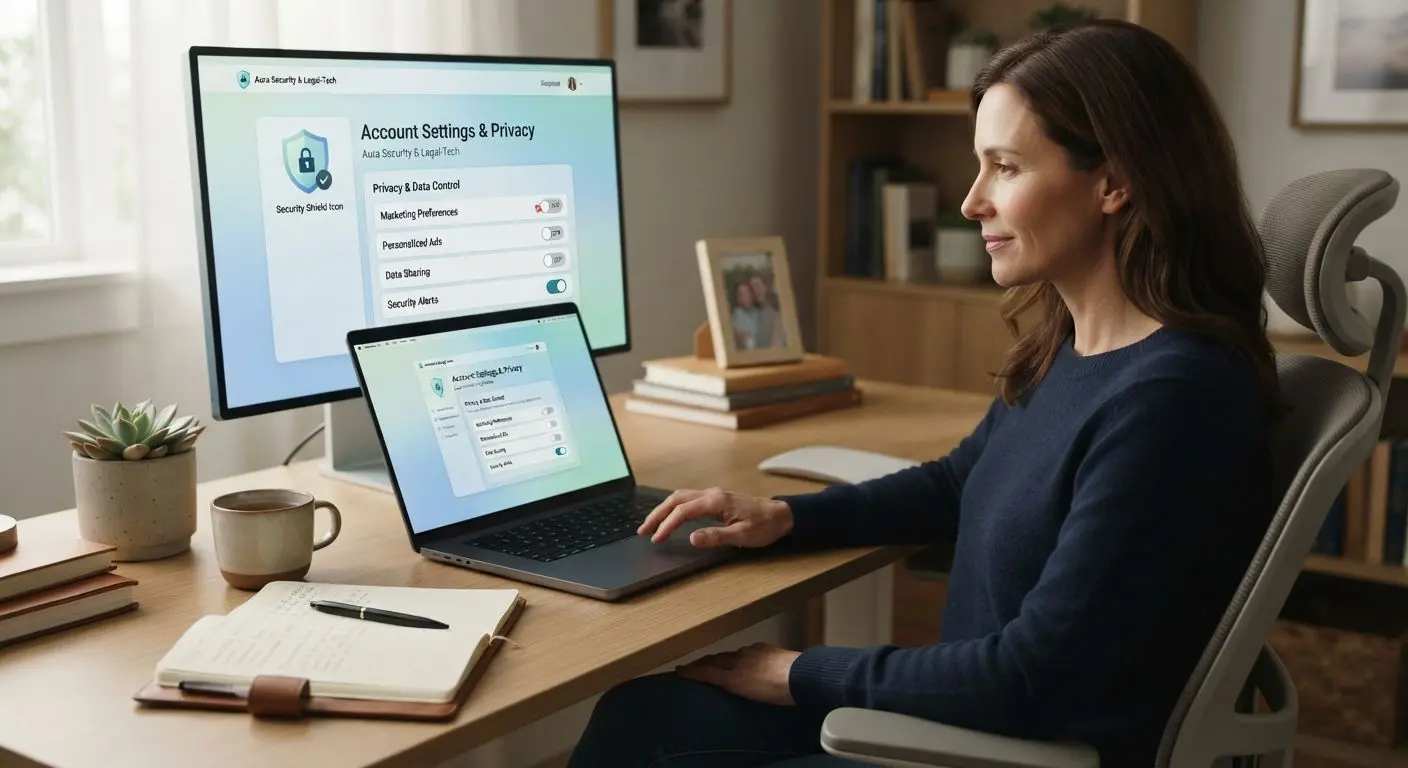 User managing privacy settings and security controls on account dashboard