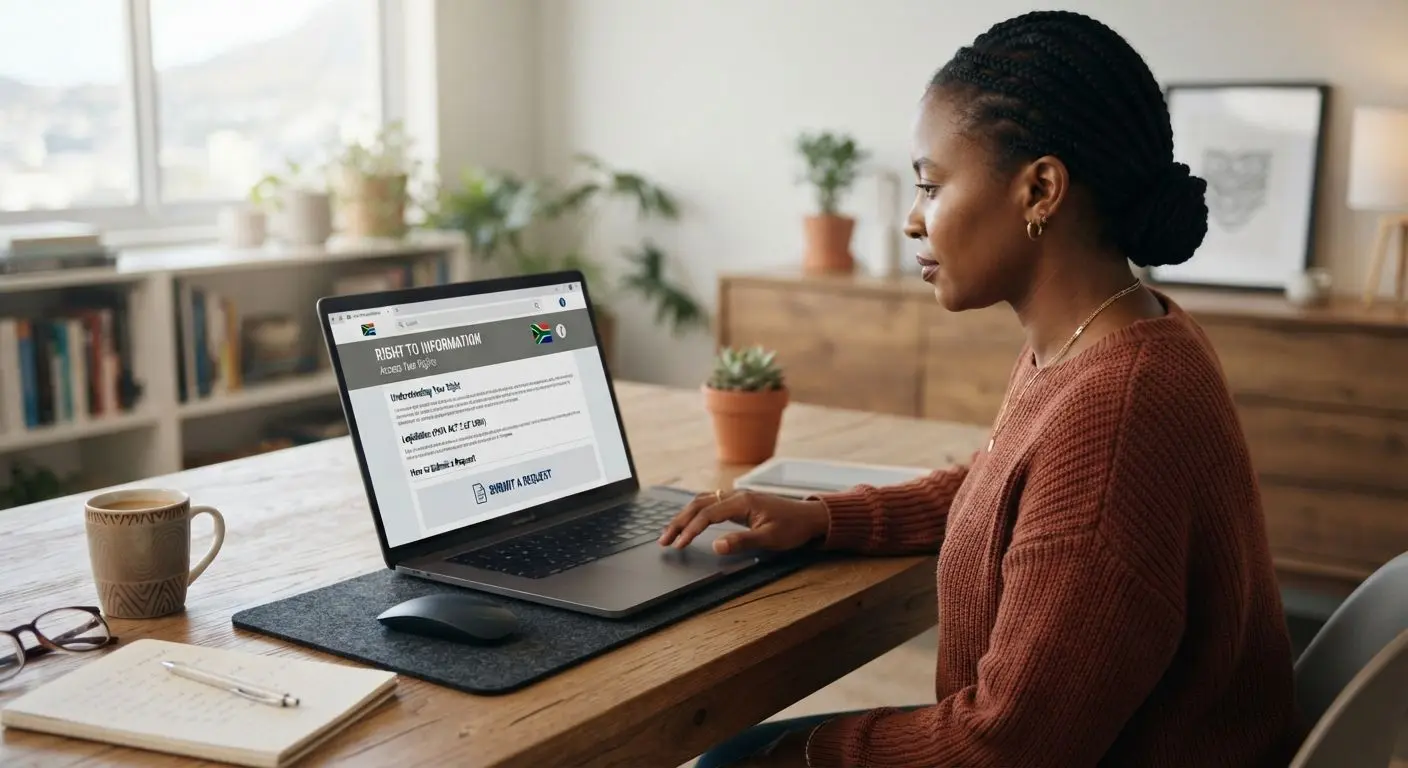 User reading right to information details on screen with document and privacy icons