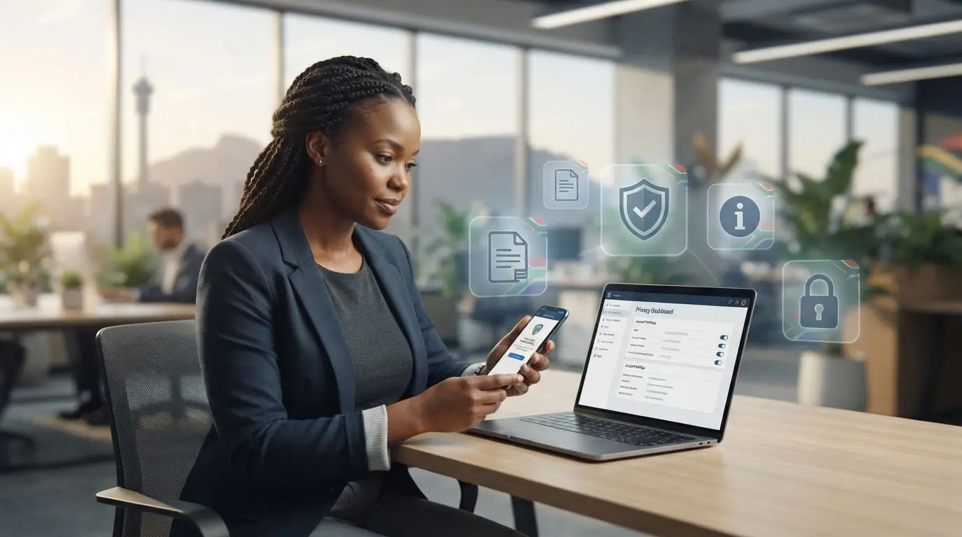User reviewing privacy and account information in a South African legal-tech setting