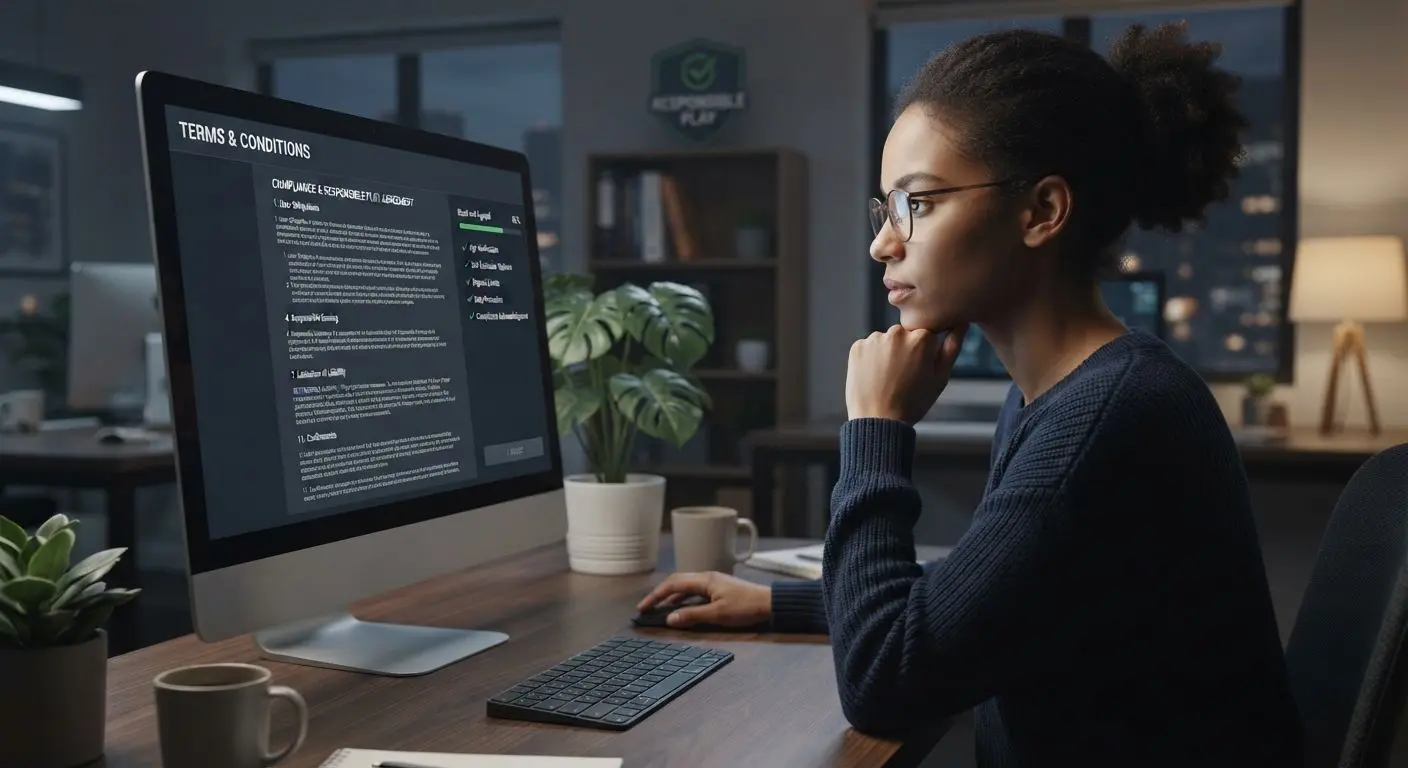 Reading Bonus Terms and Conditions Player reviewing bonus terms and conditions on screen